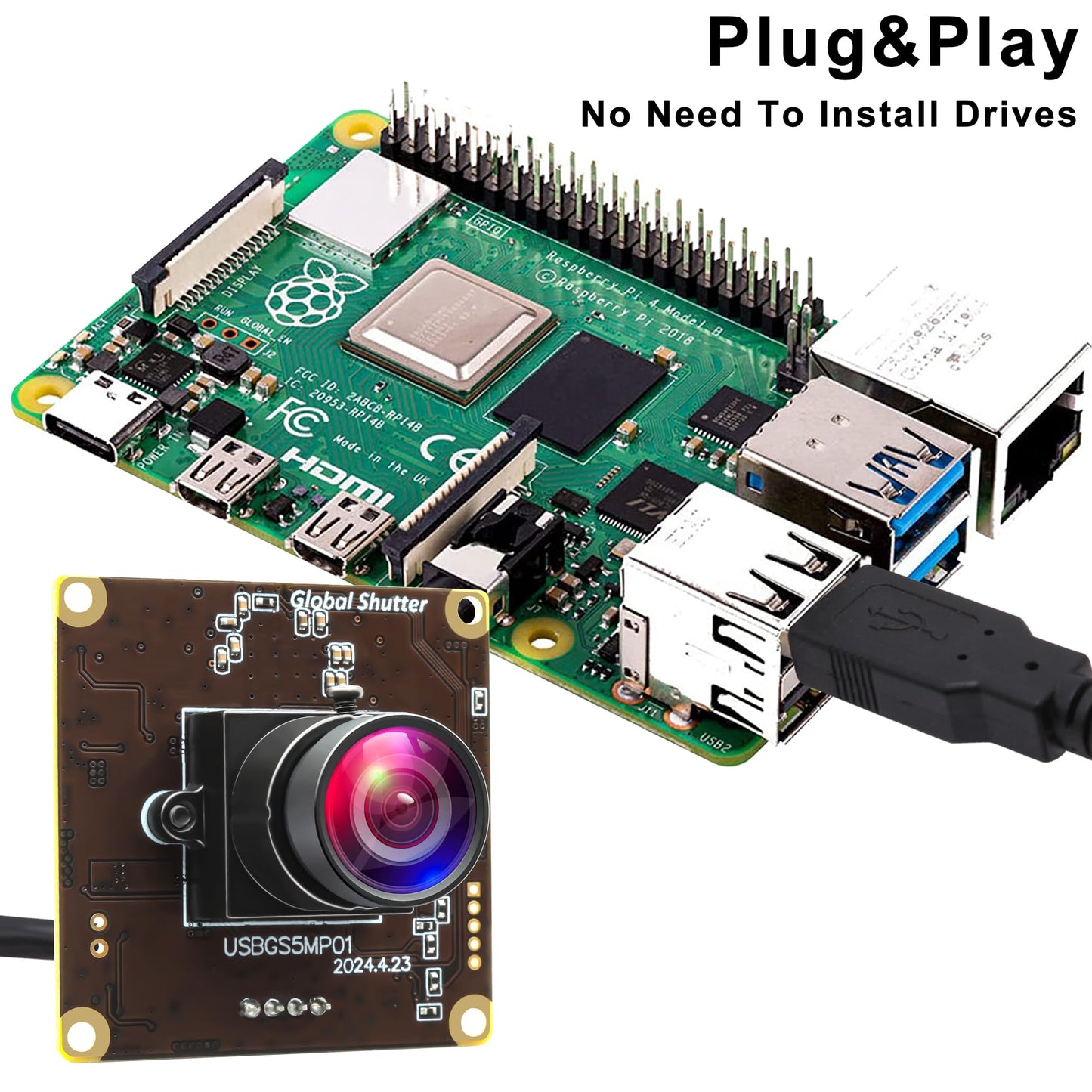 ALPCAM 5MP Global Shutter USB Camera Module High Speed 60fps 1080P PC Webcam with No Distortion Lens Lightburn Camera UVC for Computer Laptop Android and Raspberry Pi