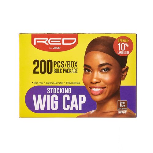 KISS RED STOCKING WIG CAP, 200PCS Bulk Box Secures your hair, long lasting, stays in place, light, lightweight, breathable, wig comfortable (Dark Brown)