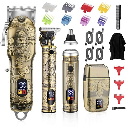 Soonsell Men's Professional Hair Clippers & Trimmer Set with T-Blade, Nose Trimmer, Foil Shaver and LCD Display Display(Bronze