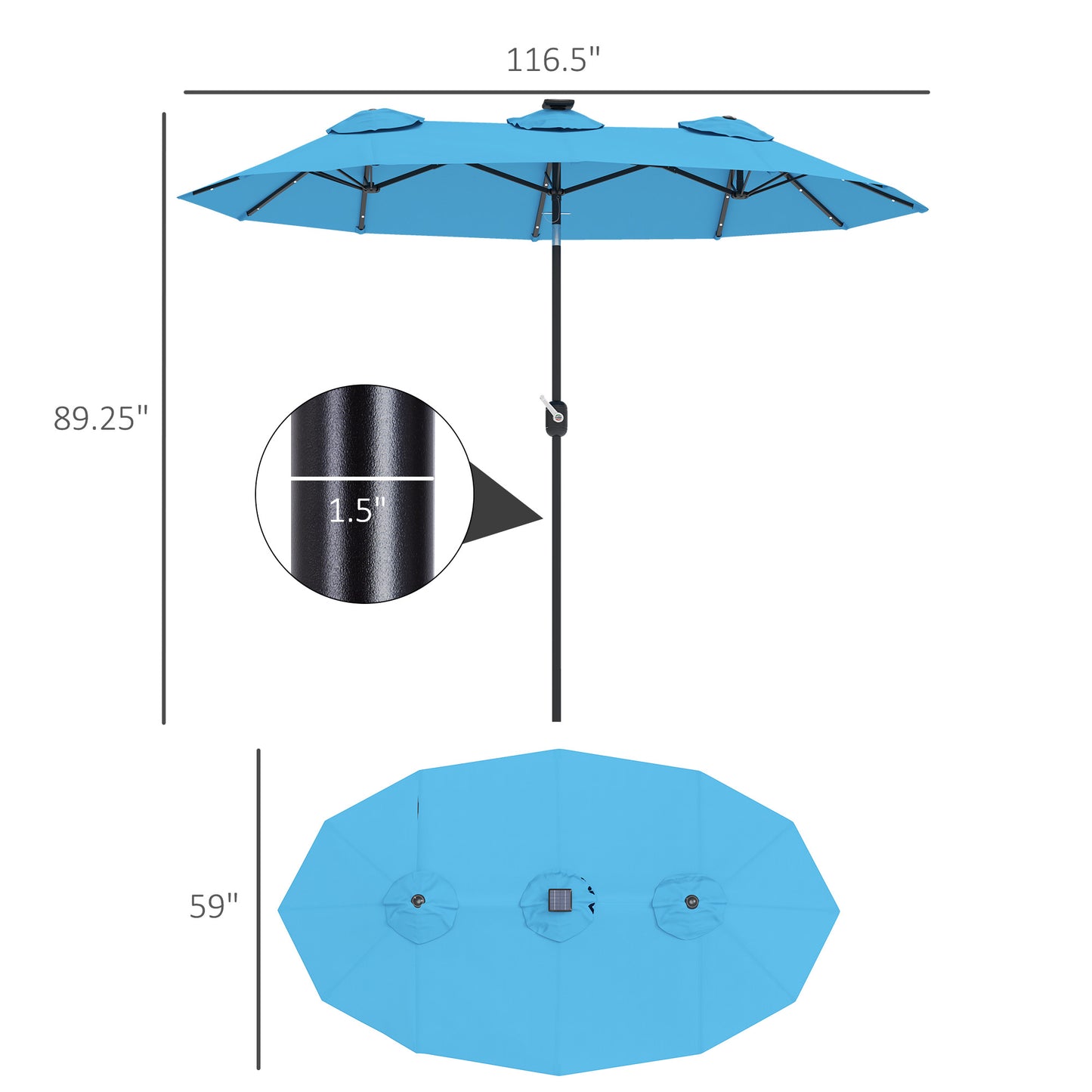 Double-Sided Outdoor Umbrella with LED Solar Light - Light Blue