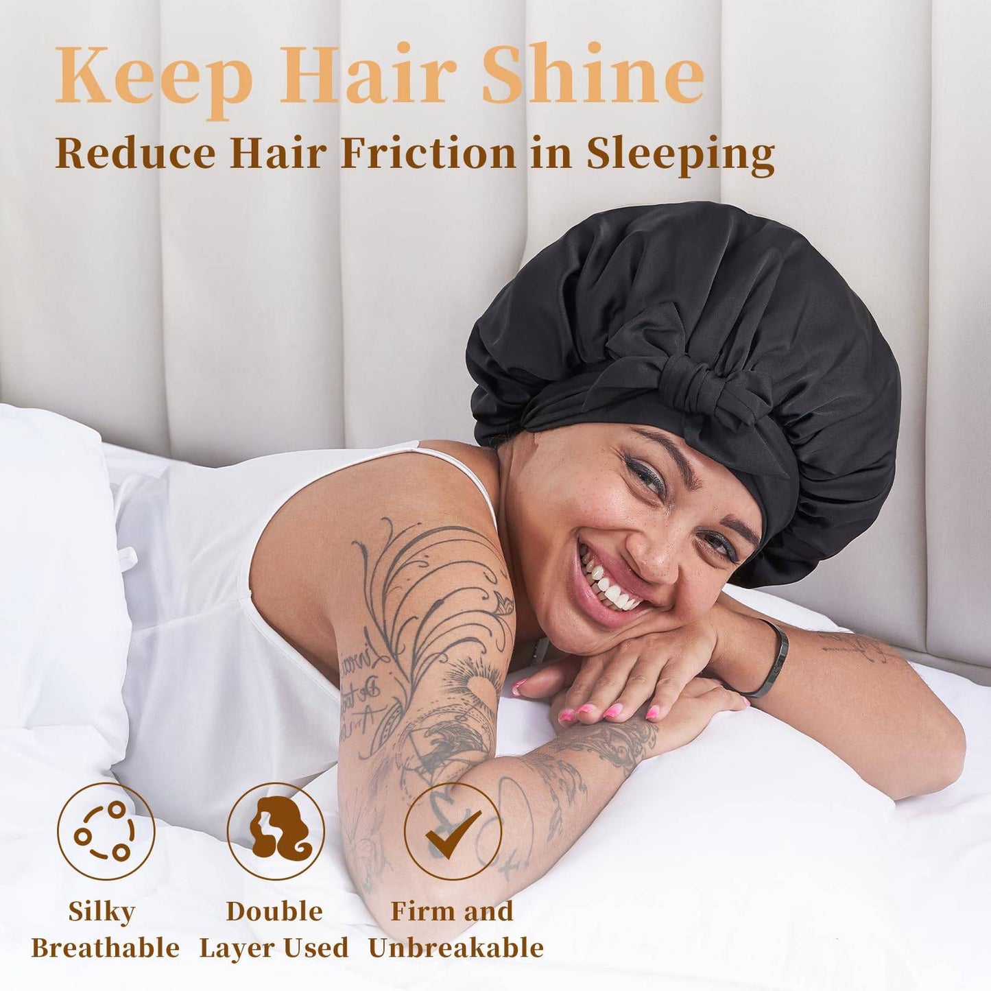 Adjustable Satin Hair Bonnet for Sleeping - Double Layer Silk Hair Wrap