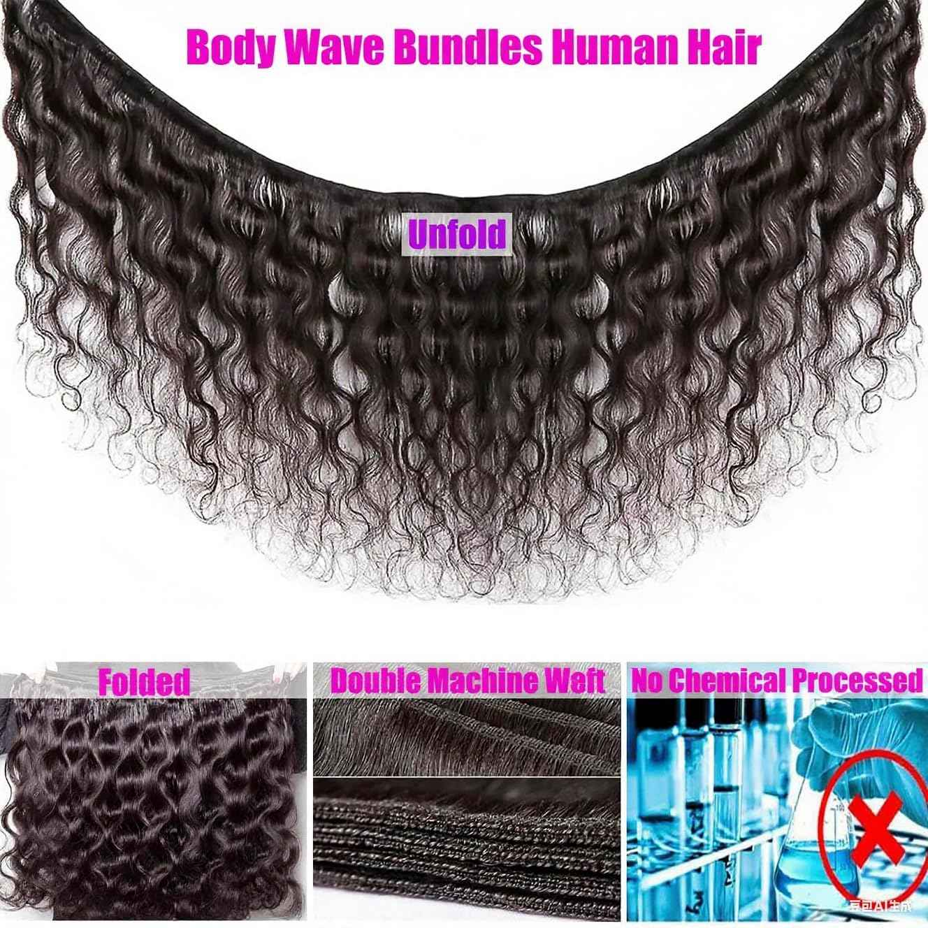 Human Hair Bundles with Closure 12A Body Wave Bundles Human Hair With Closure 100% Unprocessed Brazilian Virgin Raw Hair Bundles Extensions Double Weft (20 22 24 +18)