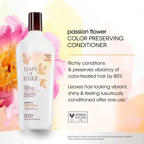 Bain de Terre Color Preserving Shampoo and Conditioner Set & Shine Serum | Passion Flower | Protects & Maintains Color-Treated Hair | Paraben Free | Color-Safe | 33.8 Fl Oz