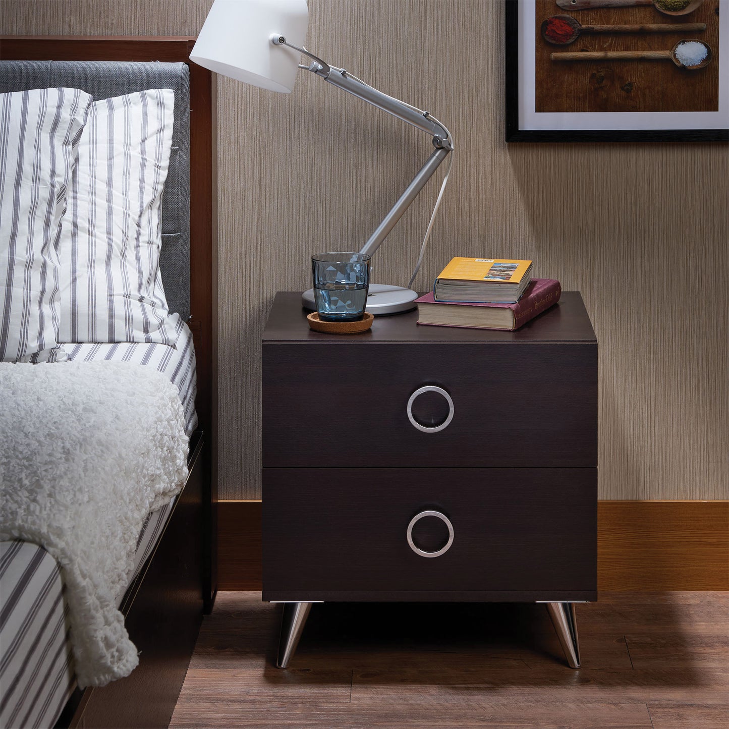 Espresso Finish Accent Table with Storage Drawers