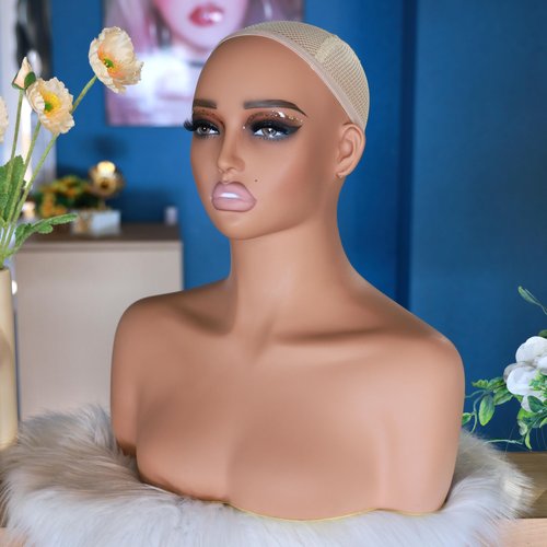 J&F CO. Realistic Europe and America Female Mannequin Head with Shoulder Display Manikin Heads Bust for Wigs,Makeup,Beauty Accessories (de 410 hy)