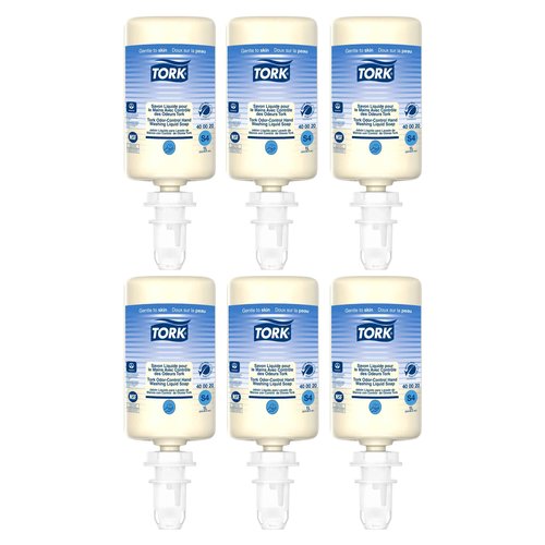 Tork Odor-Control Hand Soap Liquid S4 Gentle, Perfume-Free, Compatible with S4 Dispensers 6 x 1L Bottles (400020)