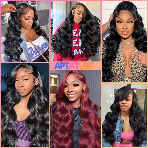 Aptatuse Body Wave Lace Front Wigs Human Hair 24 Inch 180% Density 13x4 HD Transparent Lace Frontal Wigs Human Hair Pre Plucked Glueless Lace Front wigs Free Part Natural Black