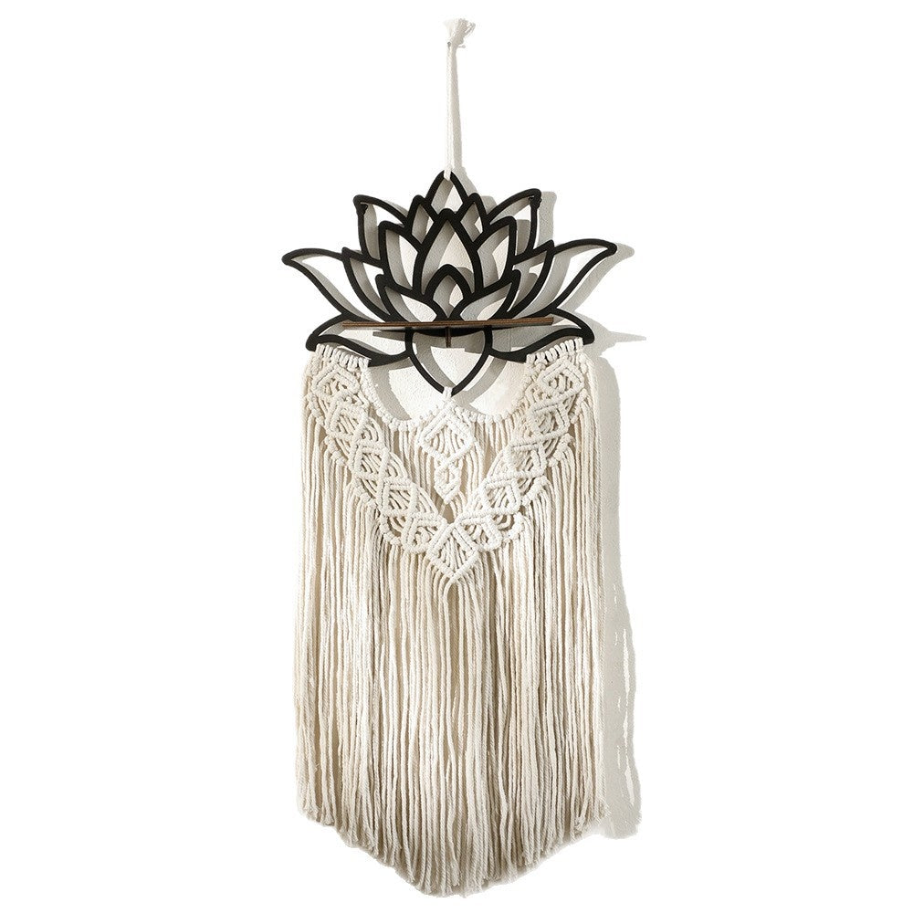 Bohemian Tassel Wall Hanging with Handwoven Lotus Design - Cotton Home Decor
