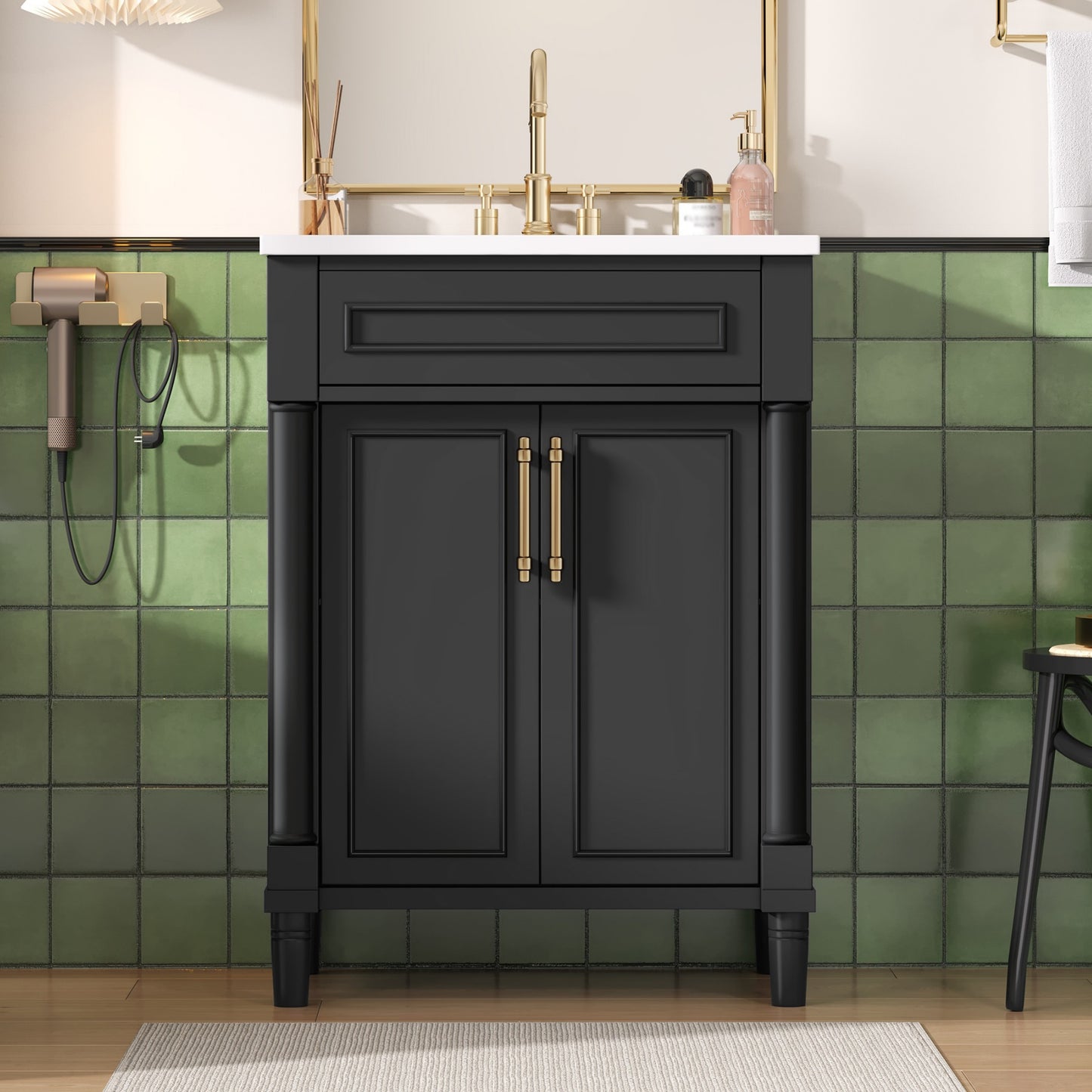 24 Bathroom Vanity With Integrated Ceramic Sink, Cabinet 2 Doors,