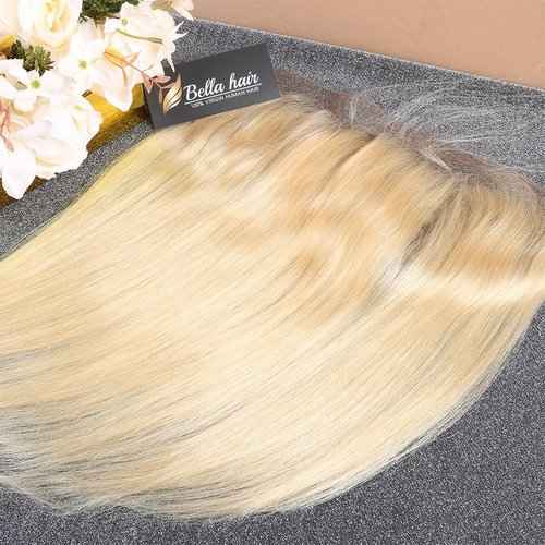 Bella Hair #613 Blonde Lace Frontal Closure | One Donor Virgin Human Hair Straight | Bleached Knots with Baby Hair (Ear to Ear 13x4 14inch)
