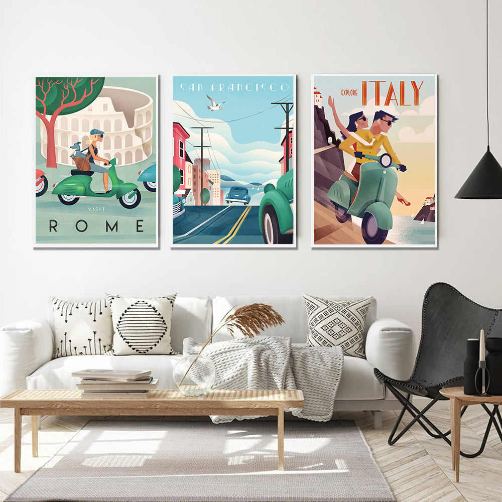 Scenic Spots Retro City Canvas Wall Art - Modern Decorative Painting