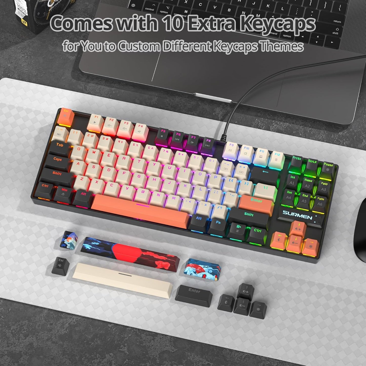 75% Mechanical Gaming Keyboard, 87 Keys Compact TKL Wired Linear Red Switches Detachable USB NKRO RGB Backlight Keyboard for Win/Mac/PS4/PS5/Xbox.（Blue Samurai）