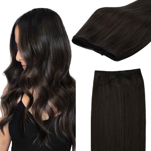 GOO GOO Sew in Hair Extensions Real Human Hair, Weft Hair Extensions Human Hair, 2 Dark Brown 18inch 100g, Weft Bundles Straight Silky Remy Hair