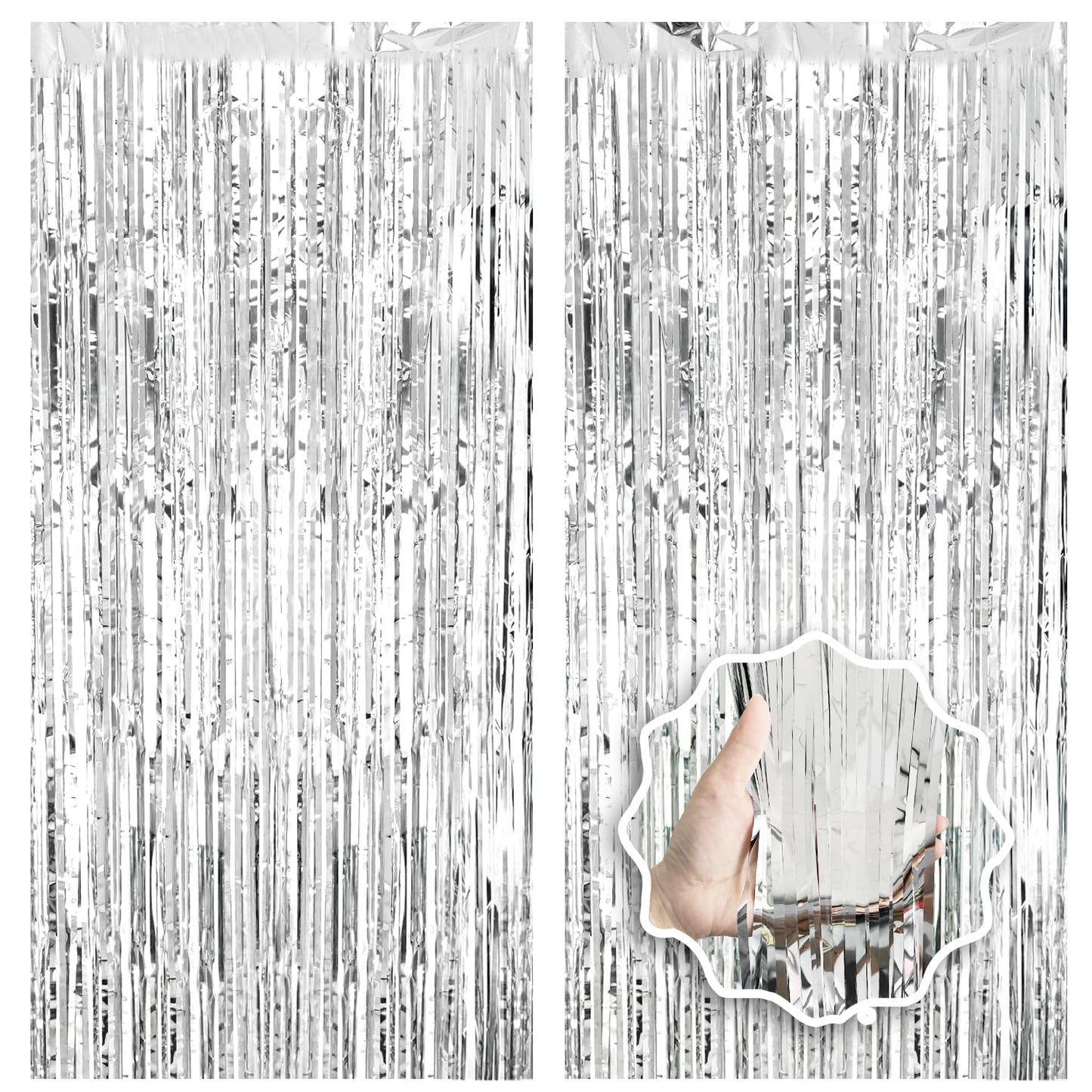 2 Pack Foil Curtain Backdrop Curtains Silver Tinsel Door Streamers Birthday Party Decorations Photo Booth Props for Disco Party Graduation Wedding Baby Shower Bachelorette Christmas Gender Reveal