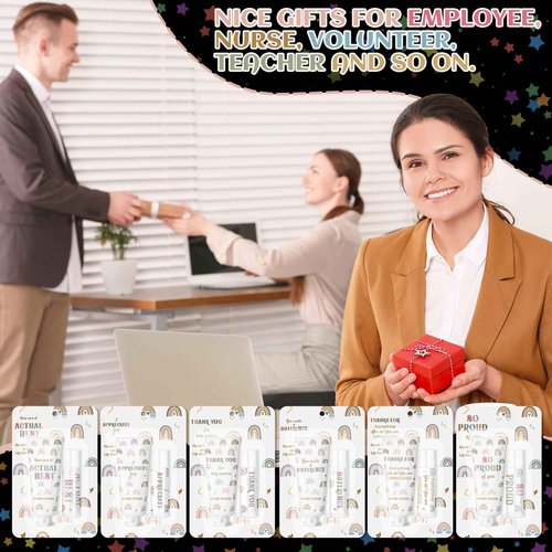 Loopeer 48 Set/ 96 Pcs Christmas Teacher Lip Balm Lotion Gift Set Bulk Boho Rainbow Mini Hand Cream Sets Xmas Stocking Stuffers Thank You Small Gifts for Women Employee Coworker Staff Volunteer