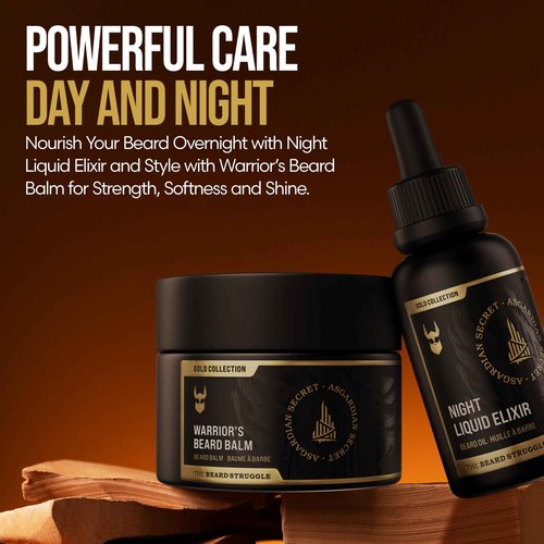 The Beard Struggle Men’s Beard Grooming Kit Includes Balm, Oil, Wash & Conditioner – Gold Collection, Asgardian Secret (8.11 fl oz)