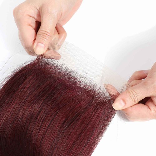 ALHER #99j Burgundy Body Wave 4x4 Closure Free Part Human Hair 18 Inch, 12A Dark Burgundy Wine Red Colored Wavy HD Lace Closure, 100% Unprocessed Virgin Remy Hair Pre Plucked With Baby Hair Closure