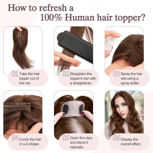 SEGO Hair Toppers for Women Real Human Hair Large Full Silk Base 9 * 14 cm Free Part No Bangs 150% Density Clip In Topper Hairpieces for Women with Thinning Hair -12 Inch #4Y Medium Neutral Brown