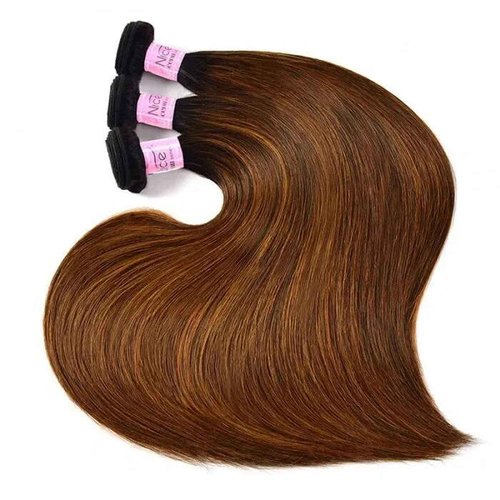 UNice Brown Blonde Straight Human Hair Weave 3 Bundles, Brazilian 100% Virgin Unprocessed Remy Hair Ombre Highlight Color Hair Extensions 100g/pc (10 12 14)
