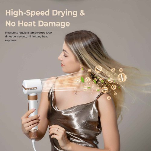 Blow Dryer Brush 7 in ONE，Autowrap Curling Wand, 110,000 RPM High-Speed Negative Ionic Hair Dryer with Diffuser Concentrator, Round Brush Blow Dryer Air Styler, Volumizing Hair Styling Tools