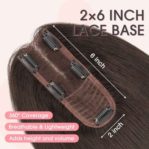 TESS Hair Toppers for Women with Thinning Hair Real Human Hair Toppers Hair Pieces for Women, 2"*6" Lace Base 150% Density 10 inch Dark Brown