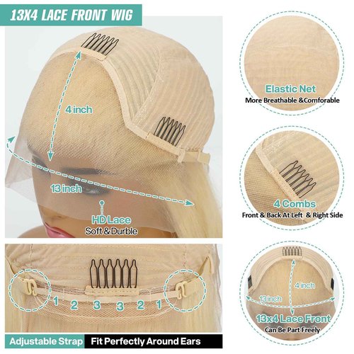 BUGUQI 613 Blonde Body Wave Lace Front Wigs Human Hair 13X4 Lace Front Wigs Human Hair 200 Density 613 HD Lace Frontal Wigs Pre Plucked For Women 28 Inch