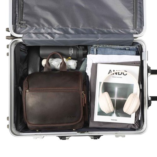 Polare Full Grain Leather Toiletry Bag Travel Hanging Organizer Case Shaving Kit Wash Bag Makeup Cosmetic Dopp Kit with YKK Zippers