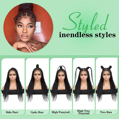 Youthfee 13x8 HD Lace Front Box Braided Wigs for Women Knotless Braided Lace Wig With Baby Hair Full Lace Braiding Wig 24" Premium Synthetic Braid Lace Front Wigs