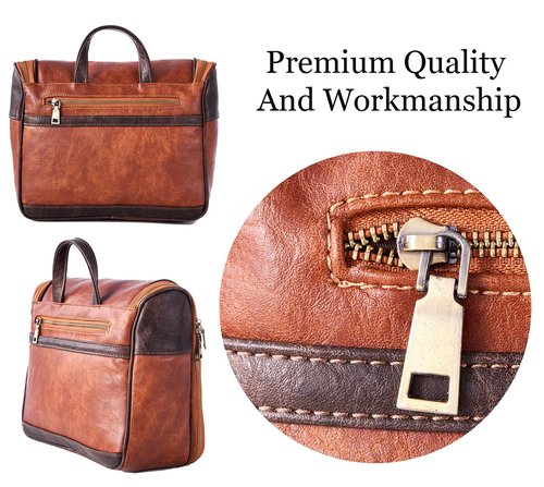 EURYNOME Hanging Toiletry Bag for Women and Men, Large PU Leather Toiletries Organizer, Water-resistant Bathroom Shaving Kit for Cosmetics, Makeup Case