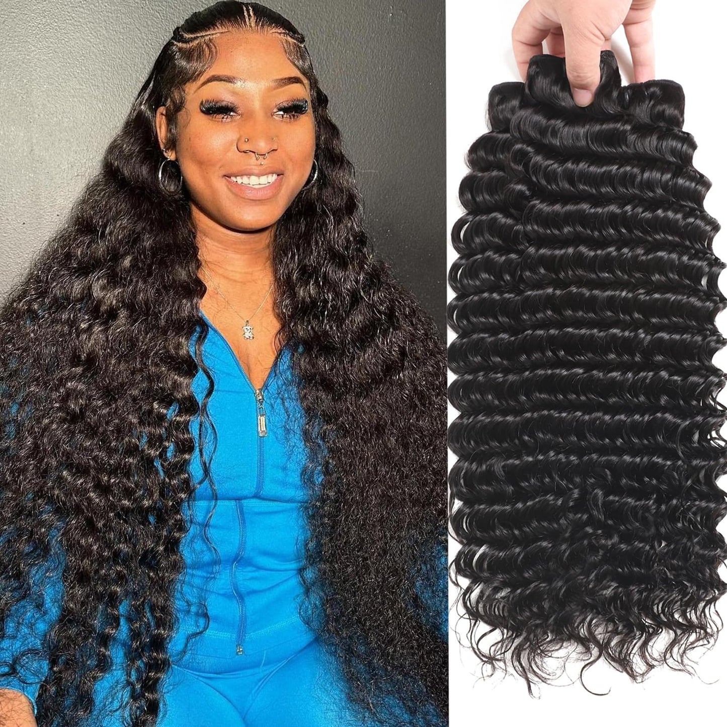 12A Deep Wave Human Hair Bundles 20 22 24 Inch Deep Curly Bundles Human Hair 100% Unprocessed Brazilian Virgin Weave 3 Bundles Double Weft