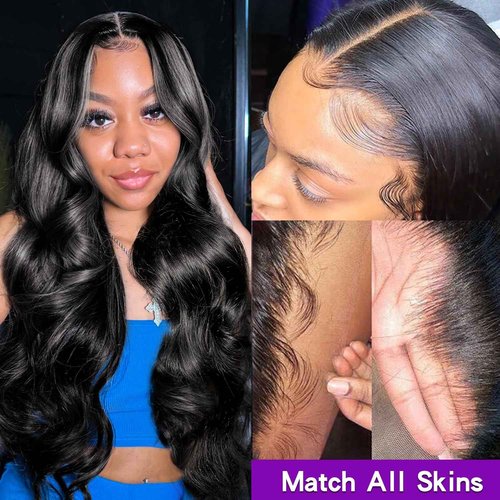 Wgfd 13x6 Body Wave Lace Front Wigs Human Hair Pre Plucked 180% Density HD Transparent Lace Frontal Wigs for Women Bleached Knots with Natural Hairline 22Inch
