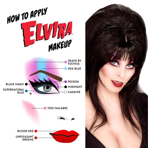 Rubies Officially Licensed Elvira Makeup Kit - Complete Makeup Set Eyeshadow Palette, Lipstick, Lip Gloss, Black Eyeliner, Blush, Makeup Bag, Premium Halloween Make Up for Adults Costume Makeup Kit