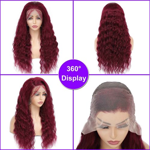 FASHION PLUS 99J Loose Wave Lace Front Wigs Human Hair Pre Plucked 200% Density 13x4 HD Transparent Burgundy Loose Deep Wave Full Frontal Human Hair Wigs for Black Women