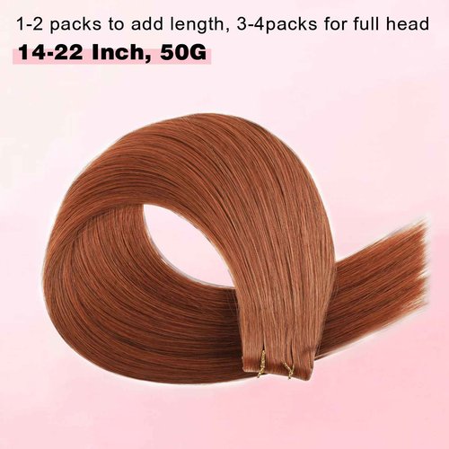 ABH AMAZINGBEAUTY HAIR Invisi Edge Tape in Hair Extensions Real Human Hair, Seamless Injected Hand-Tied Virgin Human Hair Pro Quality Tape ins 20PCS 50G/Pack, Auburn Color #30 20 Inch