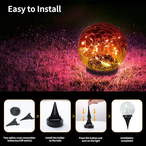 JKIMK Solar Globe Lights Outdoor Waterproof - Cracked Glass Ball Lights for Garden, Patio, Yard, Lawn and Backyard Decor - Decorative Orbs for Outside