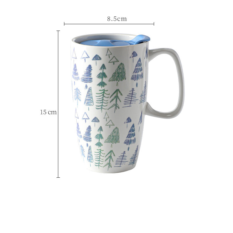 Large Capacity Ceramic Mug with Lid - Multiple Styles, 500-600mL Drinkware
