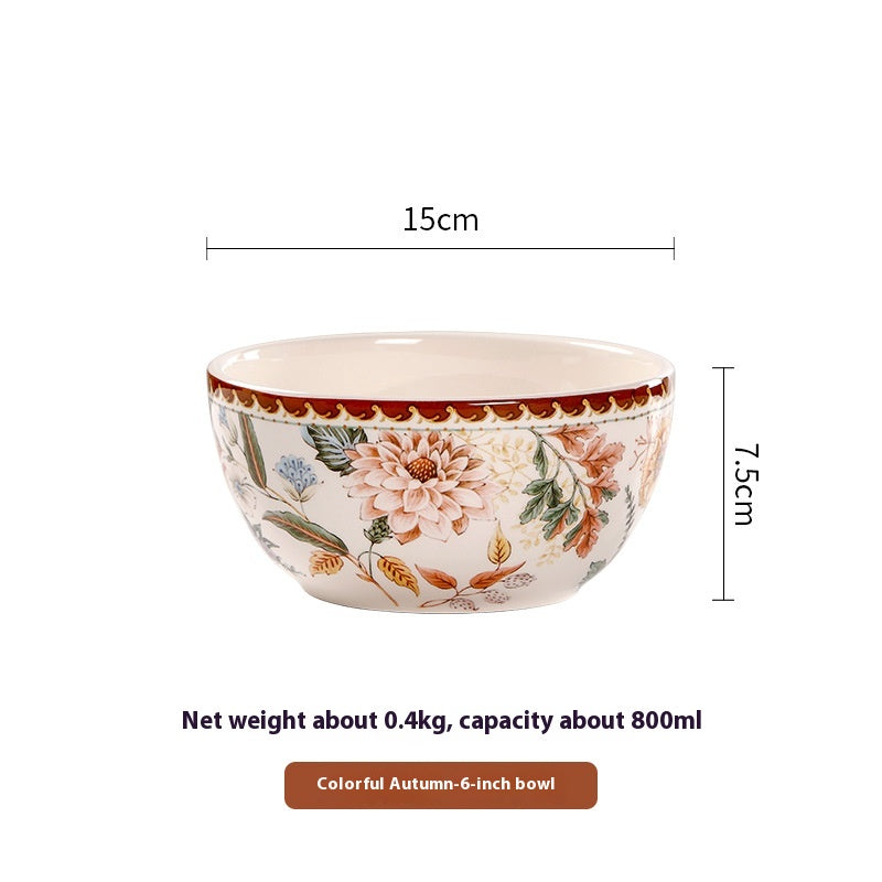 Large Rectangular Ceramic Dinner Plate – Colorful Autumn Pattern