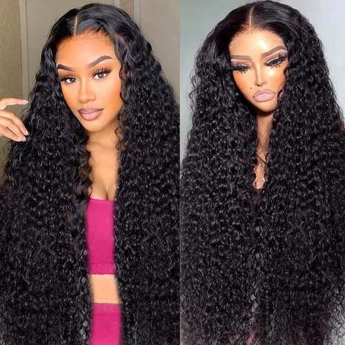 Buildxin Deep Wave Lace Front Wigs Human Hair Pre Plucked 13x6 HD Transparent Lace Frontal Wigs Natural Color Glueless 200% Density Human Hair Wig for Black Women 22 Inch