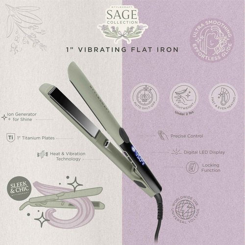 StyleCraft Sage – Professional Smooth Gliding Vibrating 1”-Inch Keratin Sealing Flat Iron with Titanium Plates and LED Display for Silky Smooth Hair