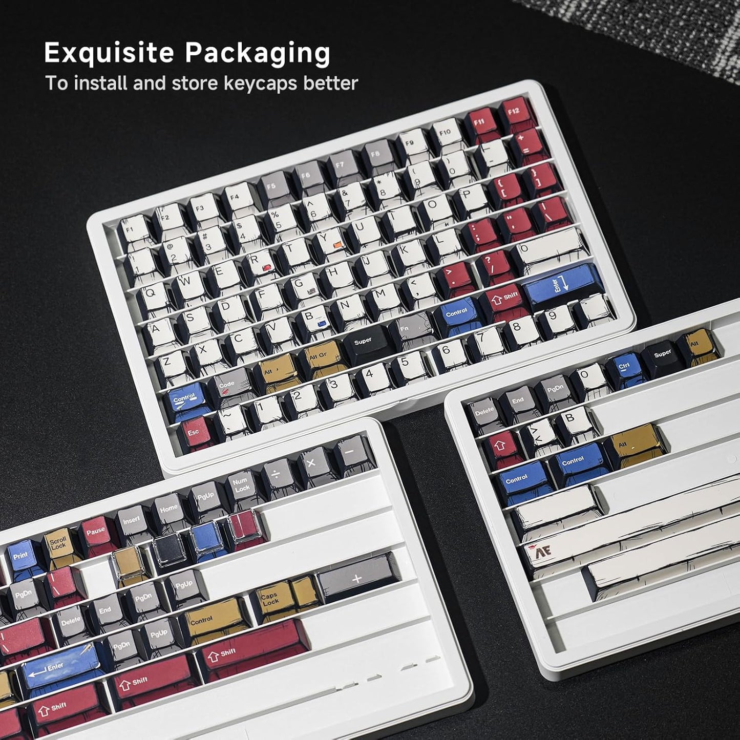 Anime PBT Keycaps,Japanese Manga Cherry Profile Custom Keycaps Set 60 65 75 100 Percent,5 Side Dye Sublimation 137 Keys Set for Cherry Gateron MX Switches Keyboards,Black and White