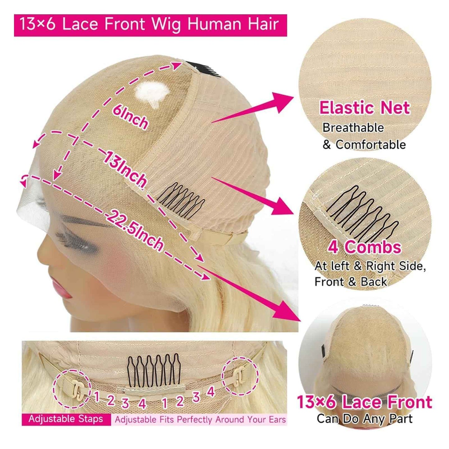 MYDIVA 613 13x6 Lace Front Wig Human Hair Straight Blonde Lace Frontal Wig Pre Plucked With Baby Hair 180% Density 20 Inch