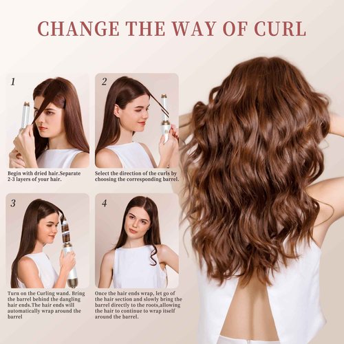 6 in 1 Hair Dryer Brush, Upgrade Detachable Blow Dryer Air Styler Wrap Curler, Hot Air Brush Curly Twist Curling Iron, Negative Ion Blow Dryer Hot Styler, Travel Hair Styling Tool