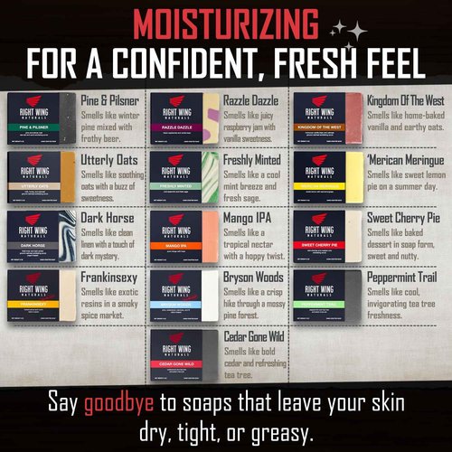 Right Wing Naturals Bar Soap Gift Set for Men | 13 Bar All Natural Variety Pack | Handcrafted Cold-Pressed Soap | Handmade Organic Soap for Men | Most Popular Scents | Natural Scented Men’s Bar Soap