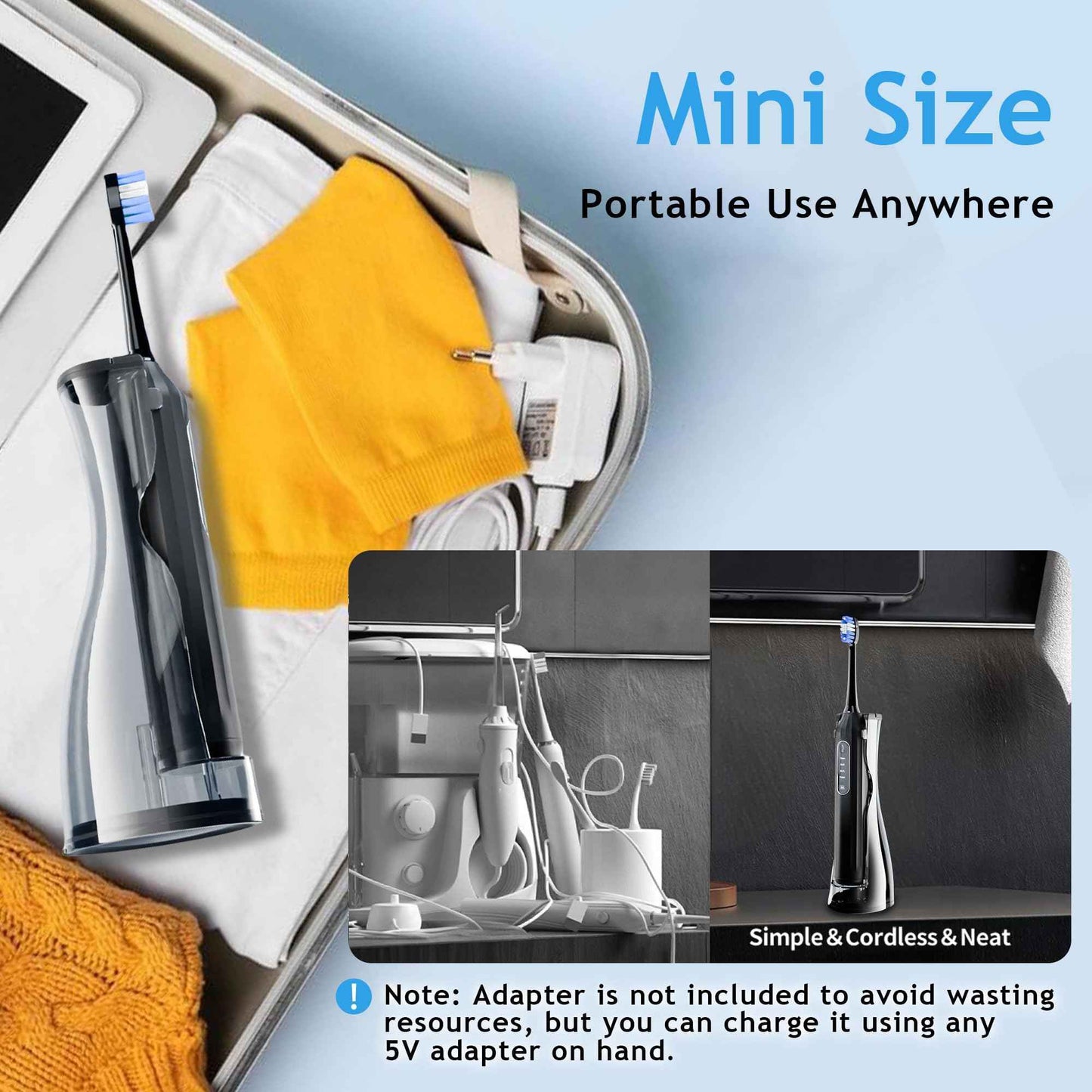 Pinkart 3 in 1 Electric Toothbrush with Water Flosser Combo for Adults, Toothbrush Flosser Combo in One, 8 Brush Heads, Flosser Tip, 180ML Water Tank, Rechargeable Portable Oral Irrigator (Black)