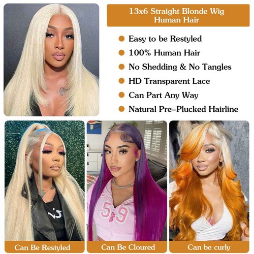 613 Lace Front Wig Human Hair 13x6 Transparent Lace Straight 613 HD Lace Frontal Wig Blonde Wig Human Hair Pre Plucked with Baby Hair 20 Inch 200 Density