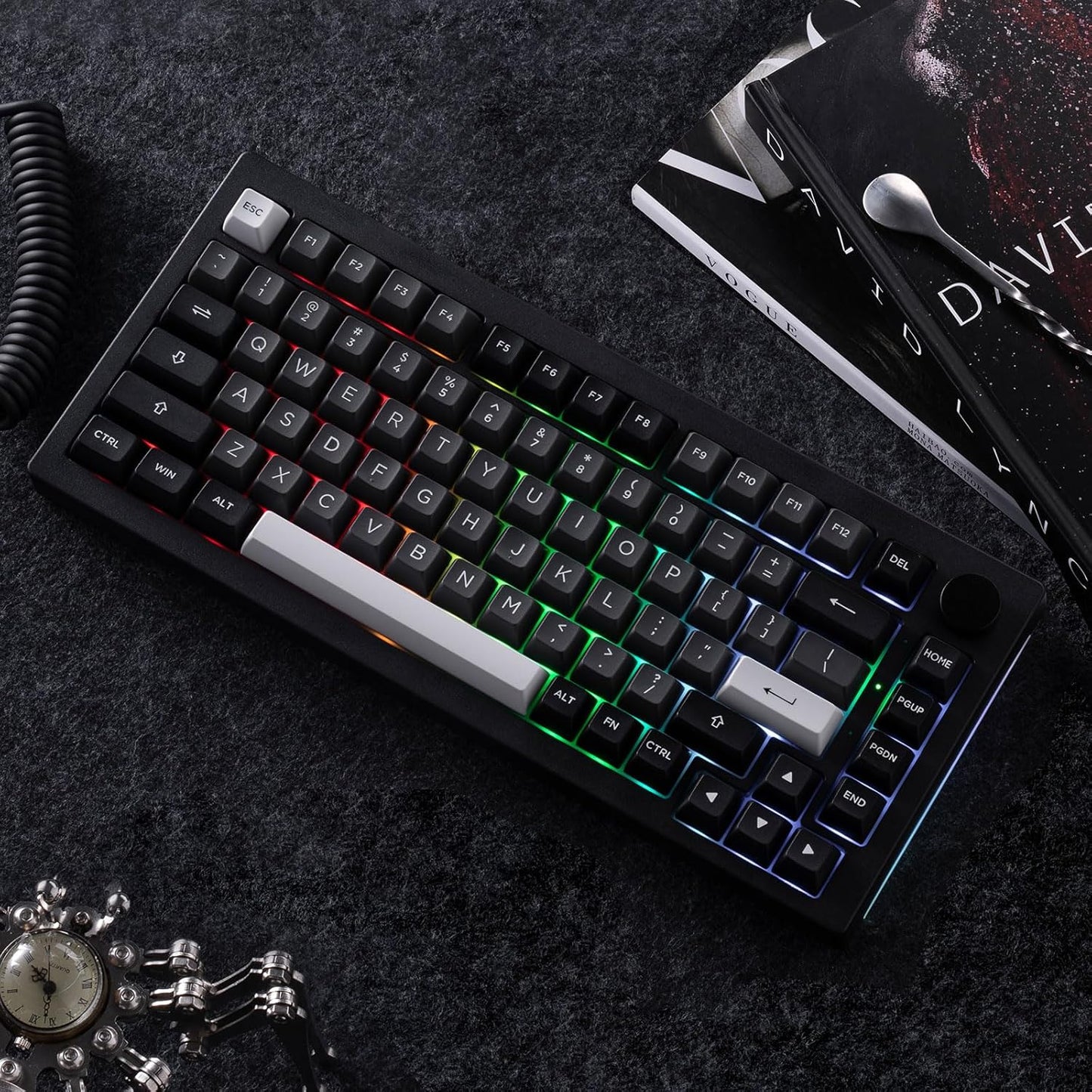 Akko 5075B Plus Mechanical Keyboard 75% Percent RGB Hot-swappable Creamy Keyboard with Knob, Black & Silver Theme with PBT Double Shot ASA Profile Keycaps V3 Creamy Yellow Pro Switch