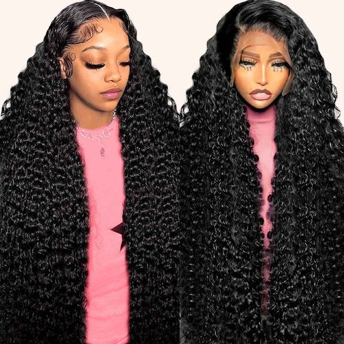 Tkekrw 20 Inch 13x6 HD Deep Wave Lace Front Wigs Human Hair 200 Density HD Frontal Water Wave Wigs Glueless Wet and Wavy Pre Plucked Curly Wig for Women 100% Brazilian Remy Virgin Hair Natural Black