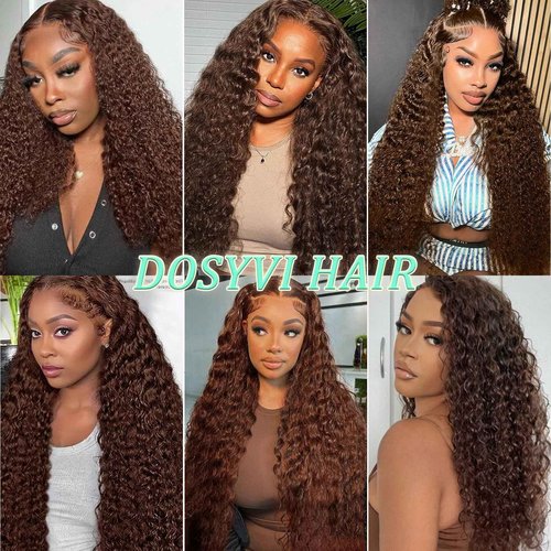 Chocolate Brown Deep Wave Lace Front Wigs Human Hair 13X6 Lace Front Wigs Human Hair Pre Plucked 180% Density HD Transparent Lace Frontal Wigs For Women Colored Deep Curly (Chocolate Brown, 24 Inch)