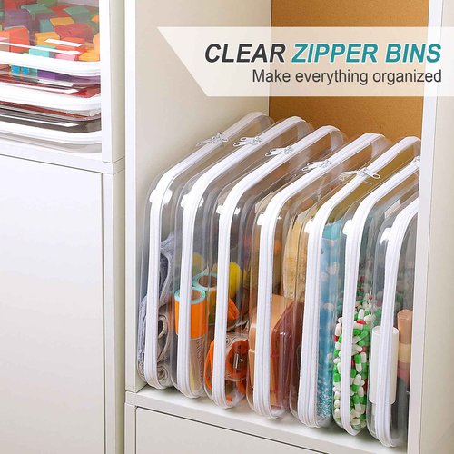 Sanwuta 10 Pcs Hard Zipper Case Clear Hard Pouches Plastic Zipper Pencil Box Toy Storage Bins Portable Plastic Container for Travel Toiletry Office Cosmetic Block Puzzle Organizer(L,Clear)