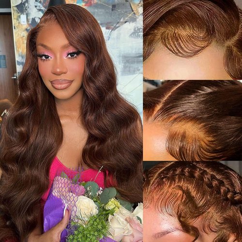 Chocolate Brown Lace Front Wigs human hair Pre Plucked with Baby Hair, 13x6 HD Body Wave Brown Lace Frontal Wigs Human Hair, 180 Density Colored Glueless Brown Wig Human Hair for Women 26inch